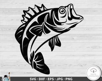 Bass Fishing SVG • Clip Art Cut File Silhouette dxf eps png jpg • Instant Digital Download