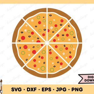 Pizza met toppings SVG Pizza PNG Pizza Clip Art gesneden bestand silhouet direct digitaal downloaden