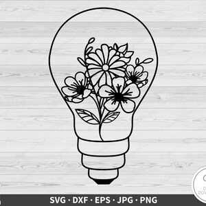 Kwiatowa żarówka SVG Clip Art Wytnij plik Sylwetka Natychmiastowe cyfrowe pobieranie dxf eps png jpg