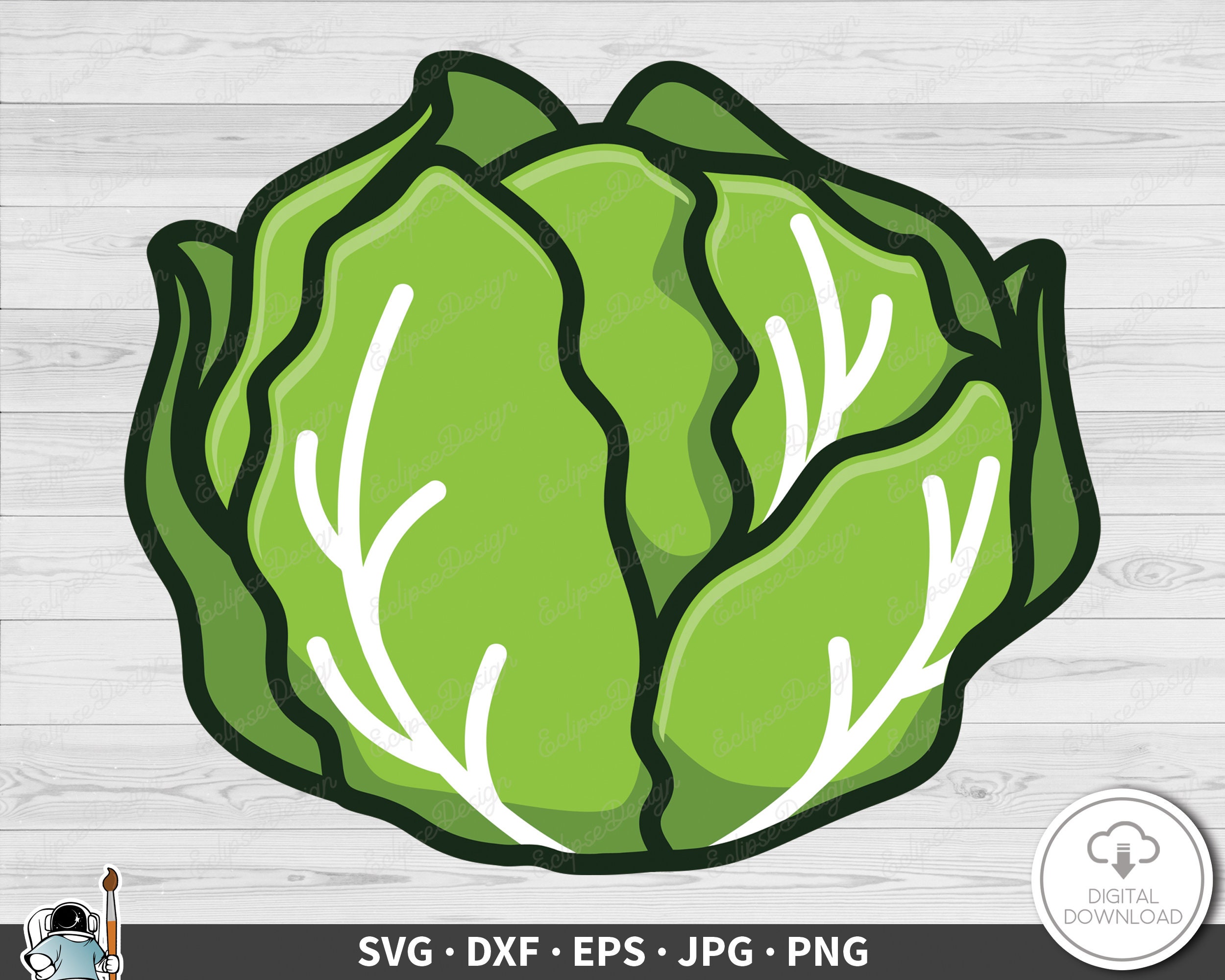 Lettuce Head SVG Clip Art Cut File Silhouette Dxf Eps Png Jpg ...