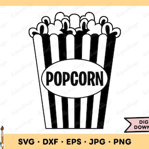 Movie Popcorn SVG Popcorn PNG Popcorn Clip Art Cut File Silhouette Instant Digital Download