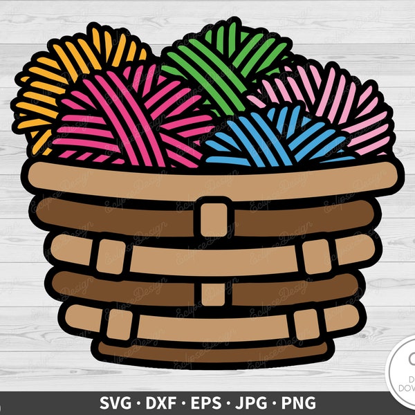 Basket of Yarn SVG • Knitting or Crochet Clip Art Cut File Silhouette dxf eps png jpg • Instant Digital Download