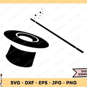 Mago SVG Varita mágica SVG Sombrero mágico PNG Clip Art mágico Archivo de corte Silueta Descarga digital instantánea