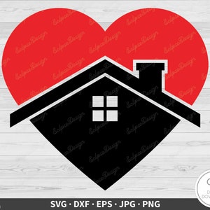 Maison coeur propriété immobilier SVG Clip Art couper fichier Silhouette téléchargement numérique instantané dxf eps png jpg