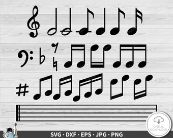 Music Notes SVG • Band Orchestra Clip Art Cut File Silhouette dxf eps png jpg • Instant Digital Download