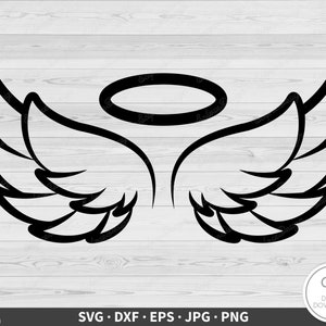 Angel Wings and Halo SVG • Clip Art Cut File Silhouette dxf eps png jpg • Instant Digital Download