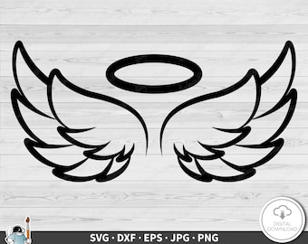 Angel Wings and Halo SVG • Clip Art Cut File Silhouette dxf eps png jpg • Instant Digital Download