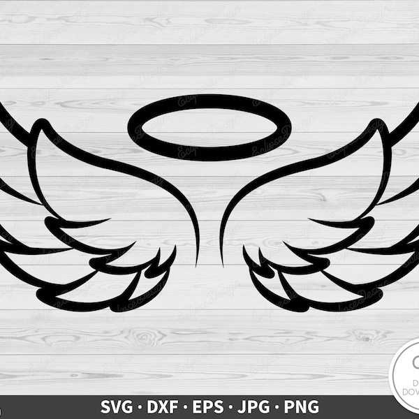Angel Wings and Halo SVG • Clip Art Cut File Silhouette dxf eps png jpg • Instant Digital Download