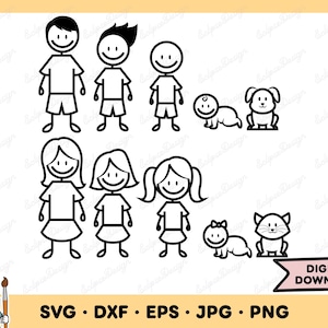 Rodzina postaci patyczków SVG Rodzina postaci patyczków PNG Postacie patyczków Clip Art Plik do wycięcia Sylwetka Natychmiastowe pobieranie cyfrowe