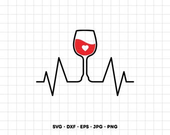 Imagem vetorial PNG de batimento cardíaco de vinho para Cricut e Silhouette (Download digital instantâneo)