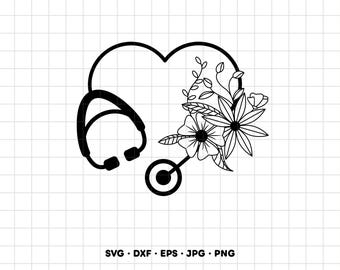 Stetoscopio Fiore Infermiera Dottore SVG Clipart PNG Cricut Silhouette (Download digitale immediato)