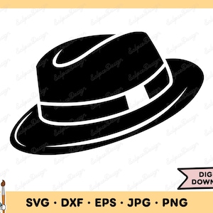 Gangster Hat SVG Fedora SVG Fedora PNG Hat Clip Art Cut File Silhouette Instant Digital Download