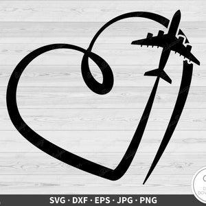 Coração Avião SVG Viagem Clip Art Arquivo de Corte Silhueta Instantâneo Digital Download dxf eps png jpg