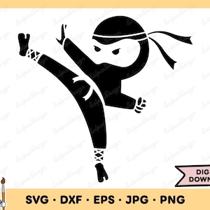 Ninja Kick SVG Ninja PNG Karate Boy Clip Art Cut File Silhouette Instant Digital Download