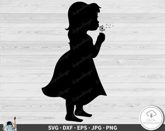Kleines Mädchen Löwenzahn SVG • Clip Art geschnitten Datei Silhouette dxf eps png jpg • Sofortiger digitaler Download