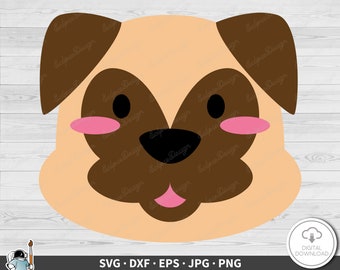Pug Face SVG • Clip Art Cut File Silhouette dxf eps png jpg • Instant Digital Download