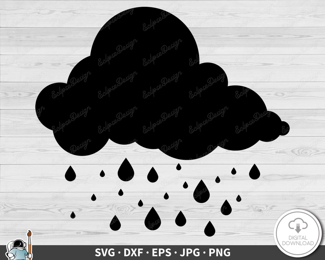 Cloud Rain SVG Raincloud Clip Art Cut File Silhouette Instant Digital ...