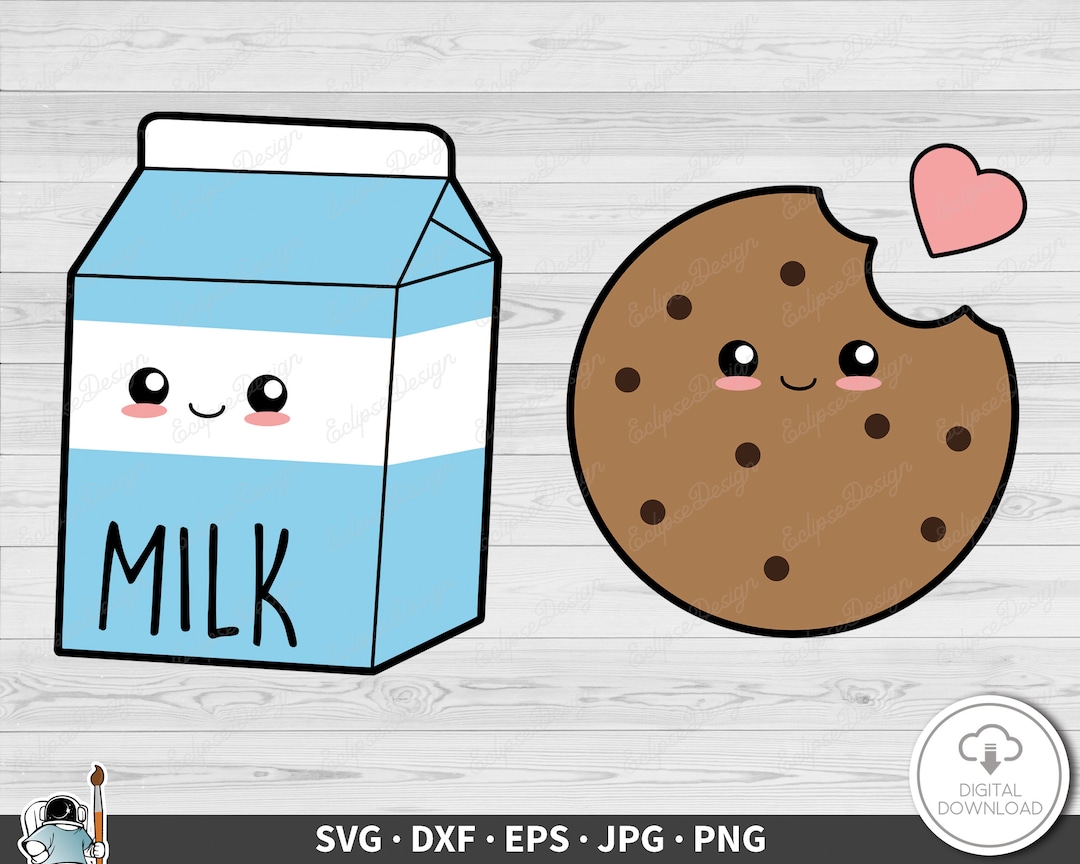 Milk and Cookies SVG Clip Art Cut File Silhouette Dxf Eps Png Jpg