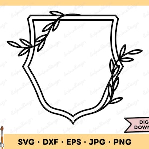 Floral Shield SVG Shield Clip Art Shield Art Badge SVG Cut File Silhouette Instant Digital Download