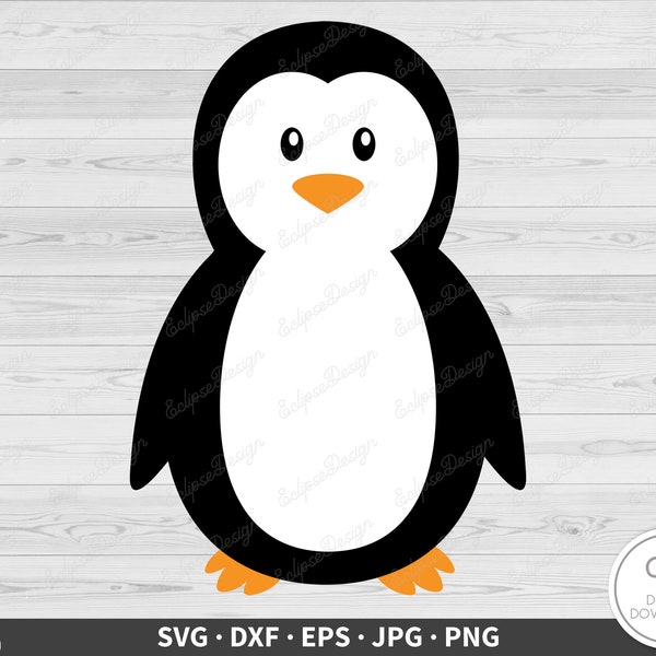 Cute Penguin SVG • Clip Art Cut File Silhouette dxf eps png jpg • Instant Digital Download