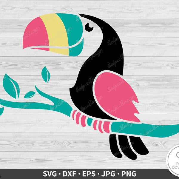 Toucan SVG • Tropical Bird Clip Art Cut File Silhouette dxf eps png jpg • Instant Digital Download