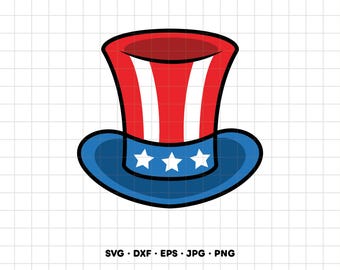 USA American Top Hat SVG Clipart PNG Cricut Silhouette (Instant Digital Download)