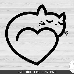 Animaux de compagnie chat coeur amour SVG fichier coupé Silhouette téléchargement numérique instantané dxf eps png jpg