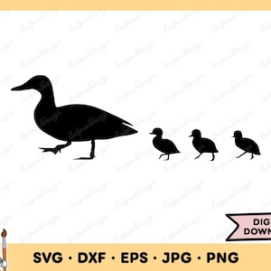 Mama Duck SVG Ducklings SVG Duck PNG Duck Clip Art Cut File Silhouette Instant Digital Download