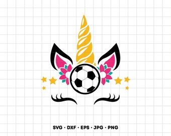 Unicorn Soccer Face SVG Clipart PNG Cricut Silhouette (Instant Digital Download)
