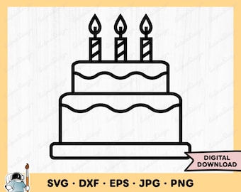 Pastel de cumpleaños SVG Pastel Clip Art Archivo de corte de pastel Silueta de pastel Descarga digital instantánea