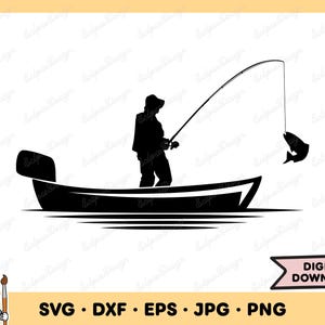 Fisherman SVG Fishing Boat SVG Fishing SVG Clip Art Cut File Silhouette Instant Digital Download