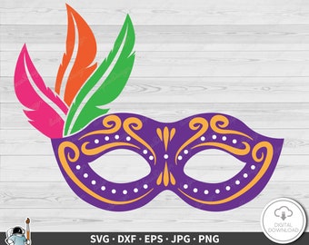 Mardi Gras Mask SVG • Masquerade Clip Art Cut File Silhouette dxf eps png jpg • Instant Digital Download