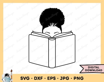 Girl With Book SVG Girl Afro Bun SVG Clip Art Reader SVG Cut File Silhouette Instant Digital Download