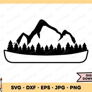Mountain and Canoe SVG Mountain PNG Camping Clip Art Cut File Silhouette Instant Digital Download