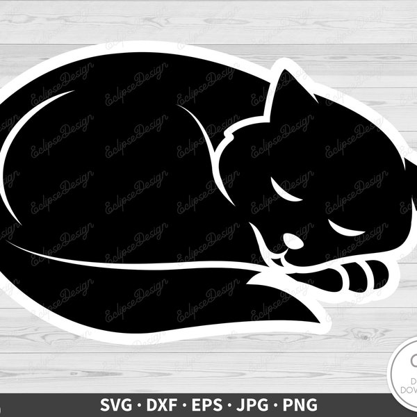 Sleeping Cat SVG • Clip Art Cut File Silhouette dxf eps png jpg • Instant Digital Download