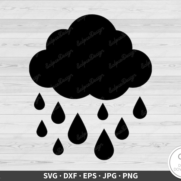 Regen Wolke SVG • Regenwetter Clip Art geschnitten Datei Silhouette dxf eps png jpg • Sofort Digital Download