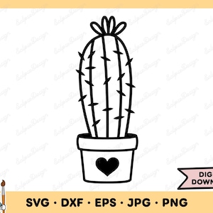 Cactus en maceta SVG Cactus Clip Art Cactus SVG Archivo de corte Silueta Descarga digital instantánea dxf eps png jpg