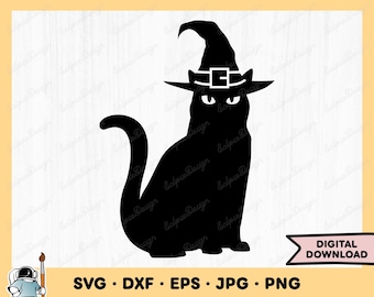 猫とカラスの魔女 SVG | 花柄の魔女の顔のクリップアート | 黒猫の