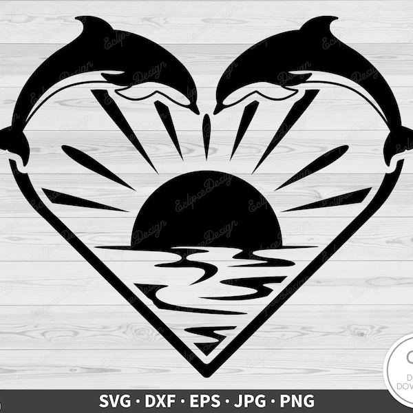 Dolphin Beach Sunset SVG • Tropical Clip Art Cut File Silhouette dxf eps png jpg • Instant Digital Download