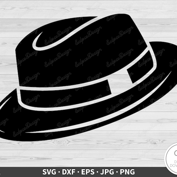 Gangster Hat Fedora SVG • Clip Art Cut File Silhouette dxf eps png jpg • Instant Digital Download