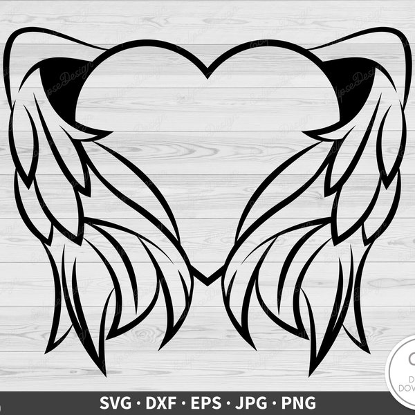 Ailes d'ange SVG • Coeur angélique Clip Art Cut File Silhouette dxf eps png jpg • Téléchargement numérique instantané