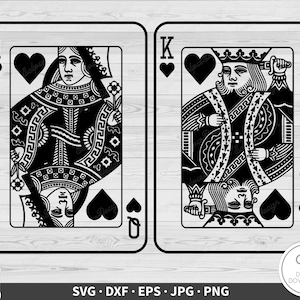 Re Regina di Cuori Carte da gioco SVG Clip Art File di taglio Silhouette Download digitale istantaneo dxf eps png jpg