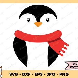 Penguin Face Wearing Scarf SVG Penguin PNG Penguin Clip Art Cut File Silhouette Instant Digital Download