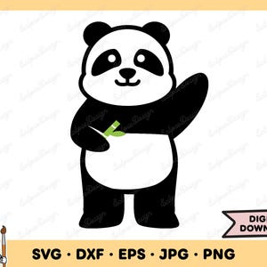 Panda comiendo bambú SVG Panda PNG Panda Clip Art Archivo de corte Silueta Descarga digital instantánea