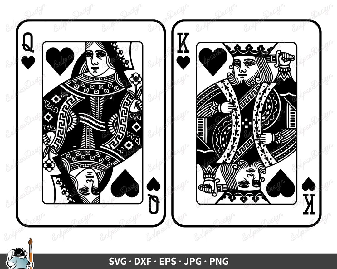 King Queen of Hearts SVG Playing Cards SVG Cards Vector Cards - Etsy