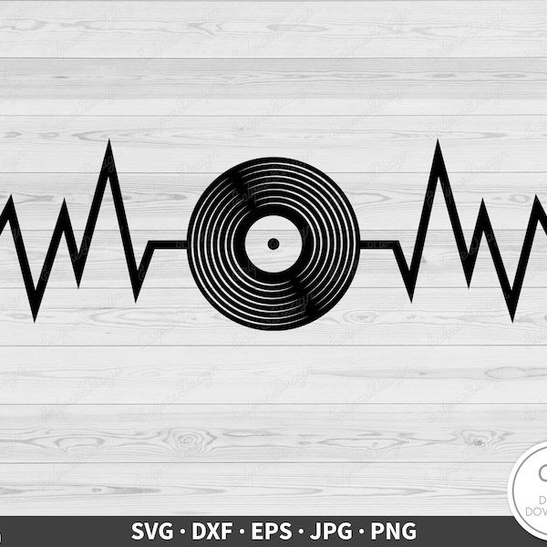 Music Vinyl DJ Heartbeat SVG • Clip Art Cut File Silhouette dxf eps png jpg • Instant Digital Download