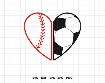 Baseboll fotboll hjärta SVG Clipart PNG Cricut silhuett (Digital nedladdning direkt)