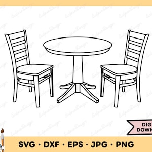 Chairs and Table SVG Table Clip Art Chairs SVG Cut File Silhouette Instant Digital Download