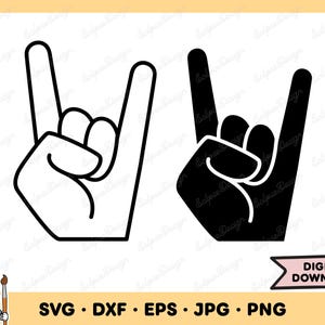 Rock Hand SVG Rock Hand PNG muziek SVG Band muzikant Clip Art gesneden bestand silhouet Instant Digitale download