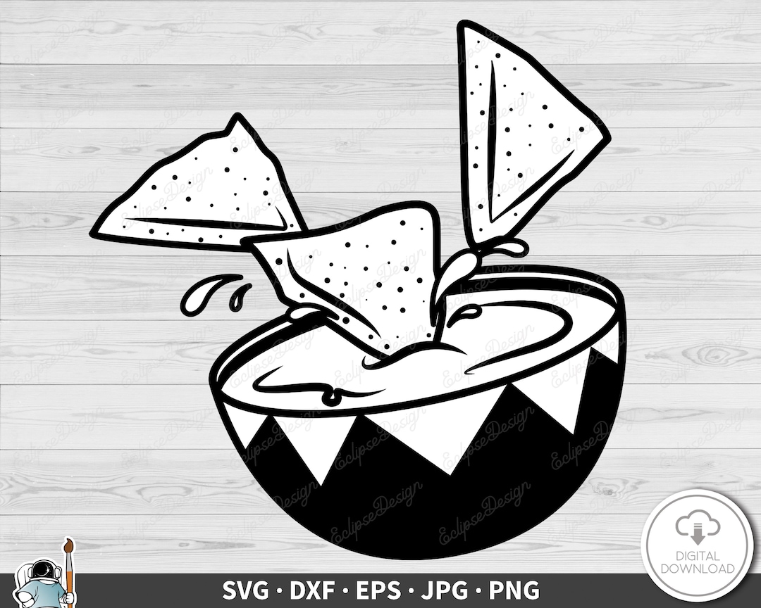 Chips and Dip Nachos SVG Clip Art Cut File Silhouette Dxf Eps Png Jpg Instant Digital Download